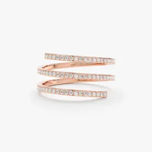 Fijne Sieraden Spiraalvormige Meerlaagse Volledig Natuurlijke Diamanten Ring Cadeau Voor Vrouwen Spiraal Wrap Twist Verstelbare 14K Massief Gouden Ring