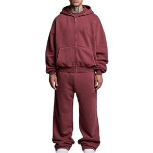 Oversize logotipo personalizado 100% algodón deportes personalizado lavado ácido chándal Puff estampado hombres pulóver Joggers ropa Streetwear hombres - Product Image 1