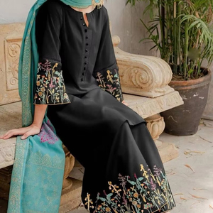 Nuevo Salwar Kameez Informal de 3 Piezas para Mujer, Estilo Pakistaní e Indio, Sin Costuras, Estampado, de Lino Ligero de Secado Rápido - Product Image 1