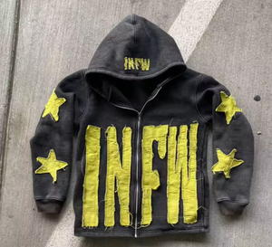 Sudadera con Capucha Extra Grande Personalizada para Hombre, 100% Algodón, Gruesa para Invierno, Lavado Ácido, con Cierre y Bordado de Parches - Product Image 1