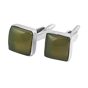 Mancuernillas Plateadas para Hombre con Piedra de Ónix Verde, Accesorio de Vestimenta Formal para Bodas y Regalos, Joyería de Oro y Latón - Product Image 1