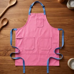 Pink Heavy Duty Reusable Bib <b>Apron</b> <b>with</b> Multiple <b>Pockets</b> Sleeveless Cleaning <b>Apron</b> Simple Style for Daily Use - Product Image 1