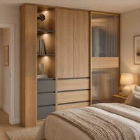 Armoire moderne de luxe armoire porte coulissante avec miroir marron chambre portes coulissantes armoire pour vêtements ensemble armoire en bois