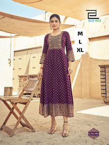 Diseñador de la colección Premium Party Wear Estampado de rayón con fabricante de vestidos bordados de Surat a la tarifa más baja - Product Image 3