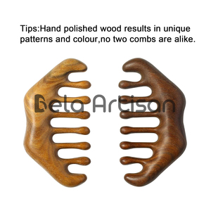 Peine masajeador de manos de madera de teca al por mayor, diseño único para el cuidado del cabello y alivio del estrés para pedidos a granel - Product Image 3