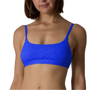 Soutien-gorge de sport gris sans coutures à col ras du cou pour femme, maintien moyen, respirant, en coton écologique, style simple uni sur le devant - Product Image 3