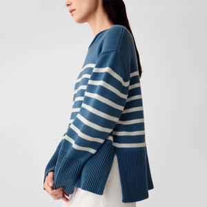 Suéter de Punto de Alta Calidad al por Mayor para Mujer, 100% Algodón, Ecológico, Casual, Holgado, de Manga Larga y Cuello Redondo - Product Image 3