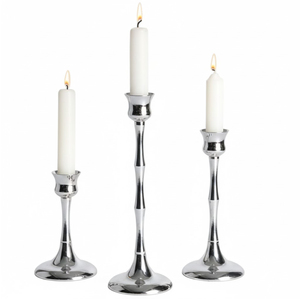 Set Of 3 Silver Metal Candle Holders Elegant Modern <b>Candlestick</b> Stand Home Decor High Quality Polished Aluminium Candle Holders - Product Image 4