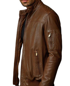 Blouson de motard homme en cuir et toile, imperméable, coupe-vent, hiver, mode active, élégant, durable, écologique, respirant, avec fermeture frontale - Product Image 1