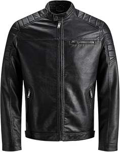 Veste en cuir pour homme, mode hiver, style motard, avec poches zippées, veste en cuir tendance pour homme - Product Image 1