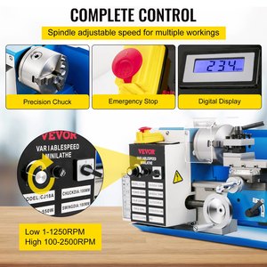 Pour VEVOR 550W Mini tour à métaux de table 180 x 350 mm, vitesse variable 2250 tr/min, mandrin à 3 mors CNC - Product Image 6