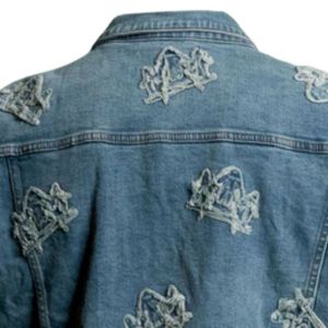 Veste en jean délavée pour homme, boutonnée, style vintage, motif brodé, streetwear décontracté - Product Image 5