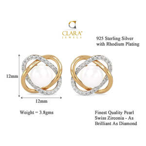 Boucles d'oreilles clous CLARA en argent sterling 925 avec perles véritables, plaquées or, rhodium et or rose, avec zircone suisse et fermoir à vis, cadeau pour femme - Product Image 6