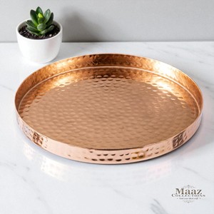Plateau en cuivre martelé rond fait main design Plateau en bois élégant classique Vente à chaud Plateau de service en cuivre fantaisie Vente en gros - Product Image 1