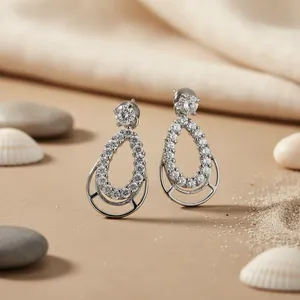 ต่างหูแบบติดหูทรงหยดน้ำทอง 18K สำหรับผู้หญิง ประดับด้วยเพชร CZ สีขาว โอปอล ควอตซ์ ต่างหูแบบห้อย ของขวัญเครื่องประดับ - Product Image 3