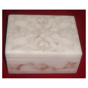 Marbre fait à la main de forme rectangulaire pour boîtes de rangement de bijoux cadeaux artisanat moderne incrustation de feuilles florales boîte de conception Antique - Product Image 1