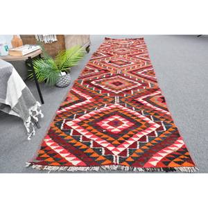 Tapis Kilim Turc Vintage 280 X 1030ft Rouge Orange Patchwork Design Laine Matériel avec Latex Support Rectangulaire Jute Tapis" - Product Image 4
