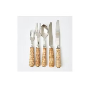 Couverts en métal avec poignée en rotin Couverts élégants en acier inoxydable Vaisselle pour table de cuisine - Product Image 4