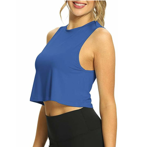 Camiseta corta informal ajustada para mujer, camiseta de Color sólido sin mangas con cuello redondo, Camiseta corta de punto para mujer, transpirable - Product Image 1