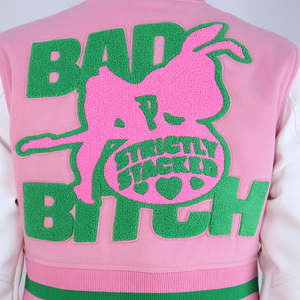 Veste de Baseball pour Femmes en Cachemire Bleu et Laine avec Manches en Cuir Véritable Blanc, Patchs Brodés Personnalisés, Veste de Baseball Premium - Product Image 6