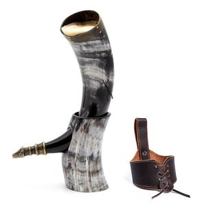Cuerno Vikingo para Beber de Alta Calidad con Soporte de Cuero y Base de Ágata Pulida, Estilo Animal, de Proveedor Indio - Product Image 1