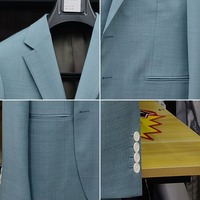 Costume homme bleu sarcelle, simple boutonnage, deux boutons, revers cranté, boutons crème, costumes d'affaires pour homme, mariage, sur mesure MTM