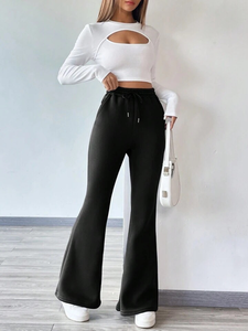 Pantalons évasés à taille haute pour femmes en gros, pantalons de jogging, taille haute, respirants, décontractés, hiver, uni, teinture unie, pantalons de survêtement - Product Image 4