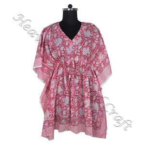 Kaftan de algodón estampado a mano, caftán indio hecho a mano KFCS103 Abaya Kaftan, caftán árabe Jalabiya Dubai, estampado de bloque de mano a la moda - Product Image 5