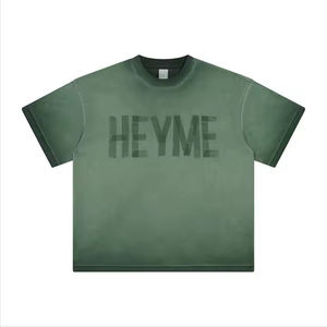 เสื้อยืดผ้าซาตินสีแอซิดสำหรับทุกเพศเสื้อยืดแขนสั้นผ้าซาติน220GSM โลโก้แบบกำหนดเองป้องกันริ้วรอยสไตล์วินเทจ - Product Image 3