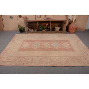 Alfombra turca Vintage clásica Beige Rosa 6,2X9,1 pies Patchwork tejido lana Material látex respaldo para sala de estar pasillo para adolescentes - Product Image 4