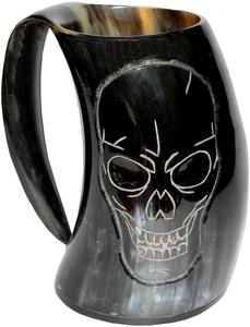 Faizacraft Tasse en corne de boeuf naturelle fabriquée à la main Tasse en corne à boire médiévale avec poignée polie pour Noël et le Nouvel An - Product Image 2