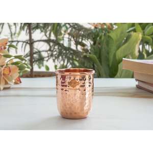 Vaso de Vidrio de 275 ml con Diseño Martillado Redondo de Cobre Puro - Product Image 1