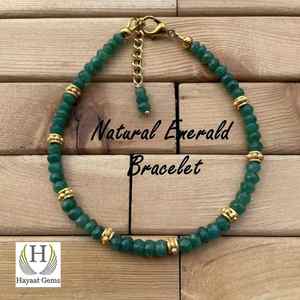 Beautiful 4mm Faceted Green Emerald Stone Bracelet Loose Gemstone Jewelry Perfect <b>Birthday</b> <b>Gift</b> for <b>Girls</b> Women May - Product Image 1