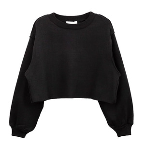 Sudadera de alta calidad al por mayor, sudadera recortada de lana para mujer, sudadera recortada de cuello redondo de algodón liso para mujer - Product Image 1