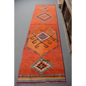 2.9x10.5 ft Vintage <b>Rug</b>, <b>Runner</b> Turkish <b>Rug</b>, Orange Animal Print <b>Rug</b> - Product Image 1