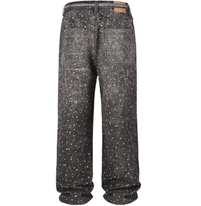 Bulk Manufacture Miden International Customized Men's Rhinestone Denim <b>Jeans</b> Pearl Bling <b>Jeans</b> Chic Wide Leg Denim Pants Unisex. - Product Image 2