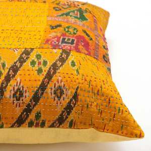 Indian <b>Silk</b> Kantha Stitch <b>Cushion</b> Cover Patch Work Pillow Cover Throw Handmade Kantha <b>Silk</b> Patchwork <b>Cushion</b> Case - Product Image 3