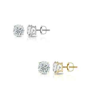 2 Carat Round Shape Men's Moissanite <b>Stud</b> <b>Earrings</b> - Product Image 3