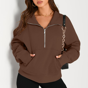 Sudaderas con capucha cortas con cremallera al por mayor para mujer OEM conjunto de Sudadera con capucha recortada jersey con capucha fabricante ecológico - Product Image 2