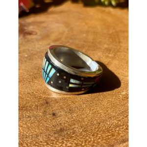 Bague Gilbert Smith taille 9 en argent sterling avec incrustation ciel nocturne et pierres multiples, opale comme pierre principale, pour un usage quotidien - Product Image 4