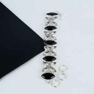 Bracelet à breloques fait main en argent sterling 925, style vintage, serti clos, avec spinelle noire et topaze blanche, certifié par un tiers, pour anniversaire et amour - Product Image 4