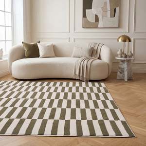 Machine Made Jute Rectangular Striped Green Rug for Bedroom 9x12 <b>Large</b> <b>Plush</b> Hallway Carpet - Product Image 2