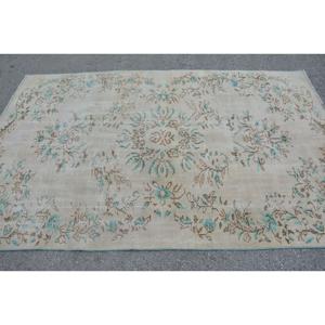 Grand tapis turc 5,2x8,3 pieds, tapis blanc à pois bleus en laine - Product Image 4