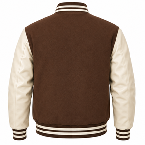 SINEWY SPORTS Men's Brown Varsity <b>Jacket</b> NY Embroidery Preppy Style Genuine <b>Leather</b> Breathable <b>Winter</b> Regular Fit Turn-down - Product Image 2