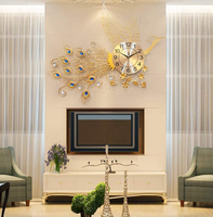 Ak laiton européen luxe métal paon horloge personnalité Art décoration horloge murale pour la décoration intérieure