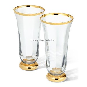 Juego de 2 velas y portavelas votivas hechas en vidrio con borde de Color dorado y Base de mesa, suministros de accesorios decorativos para relámpagos - Product Image 1