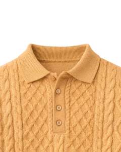 Manufacturer Mens Mustard Yellow Wool <b>Cable</b> <b>Knit</b> Polo <b>Sweater</b> Long Sleeve Button Neck Winter Warm Classic Casual Pullover - Product Image 5