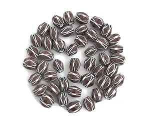 Perles de verre Chevron brun foncé à grand trou en vrac, fabrication de bijoux à bricoler soi-même, perles à baril ovale en cristal, perles de verre au chalumeau - Product Image 2