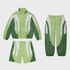 เสื้อแจ็กเก็ตและกางเกงขาสั้นผ้ายืดหยุ่นได้3ชิ้นชุดวอร์ม100% กันลมโอเวอร์ไซส์ - Product Image 5