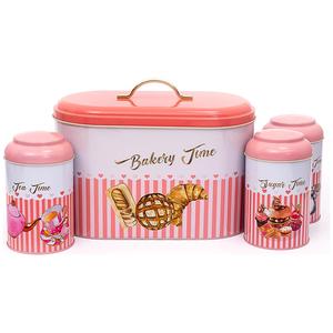 Kontensan 4 Pcs Round Tin Box Kitchen Set Dome Lid <b>Pink</b> Background <b>Sprinkles</b> Design - Product Image 1